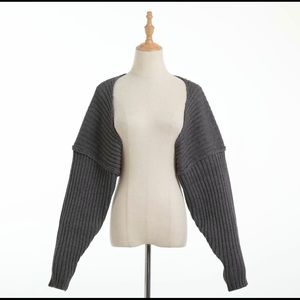 Gray color cotton blend knitted long sleeves casual open shawl bolero cardigan